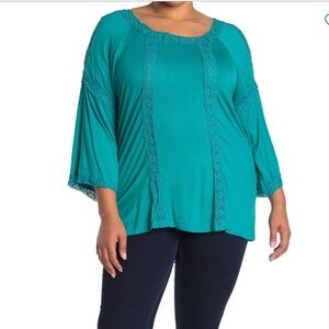Forgotten Grace Crochet Trim Teal Blouse size 3XL